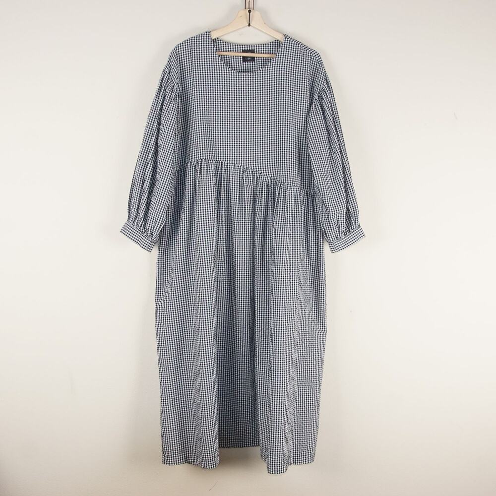Tigre et Tigre Crinkled Cotton Gingham Jayme Long Sleeve Dress Womens Sz M / L